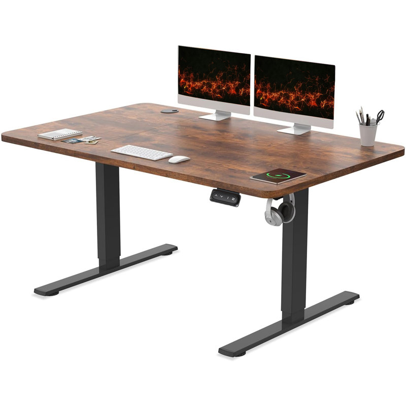 BilySen Electric Standing Desk, Height Adjustable Sit Stand Desk With Hooks For Home Office